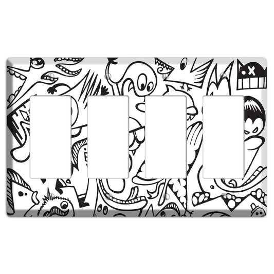 Black and White Whimsical Faces 1 4 Rocker Wallplate