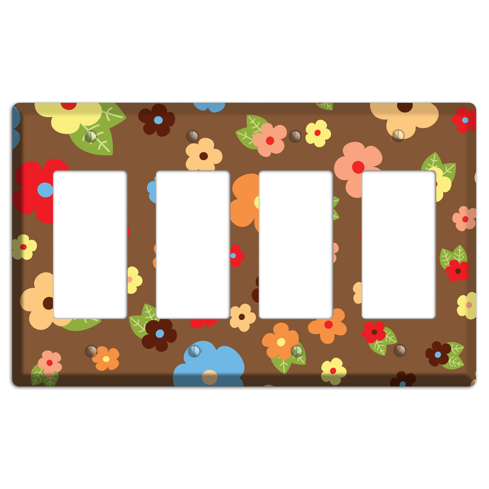 Brown Delicate Flowers 4 Rocker Wallplate