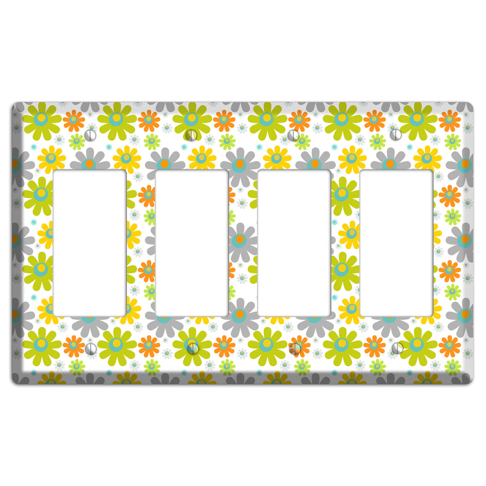 White and Yellow Flower Power 4 Rocker Wallplate