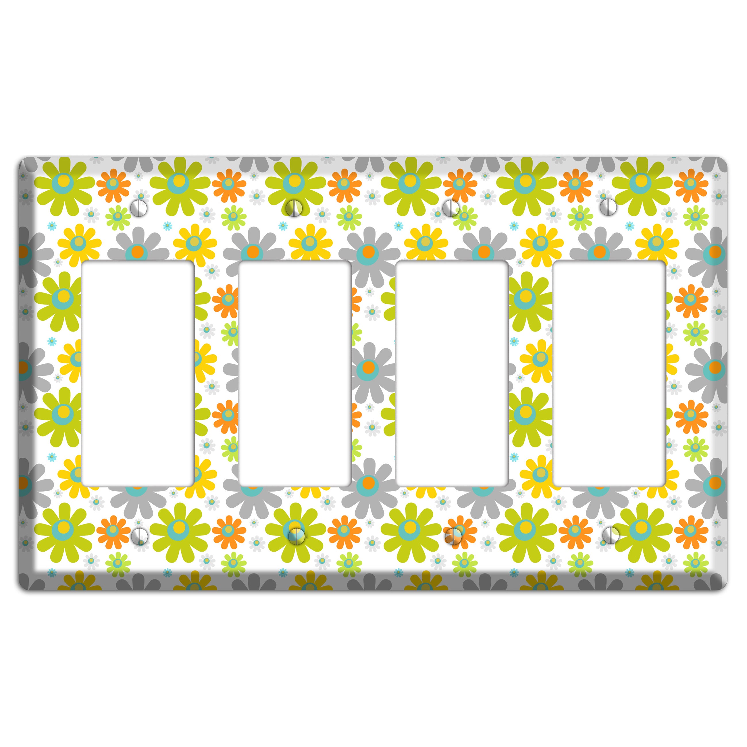 White and Yellow Flower Power 4 Rocker Wallplate