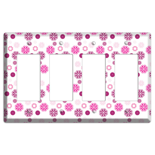 Maroon and Pink Retro Floral 4 Rocker Wallplate
