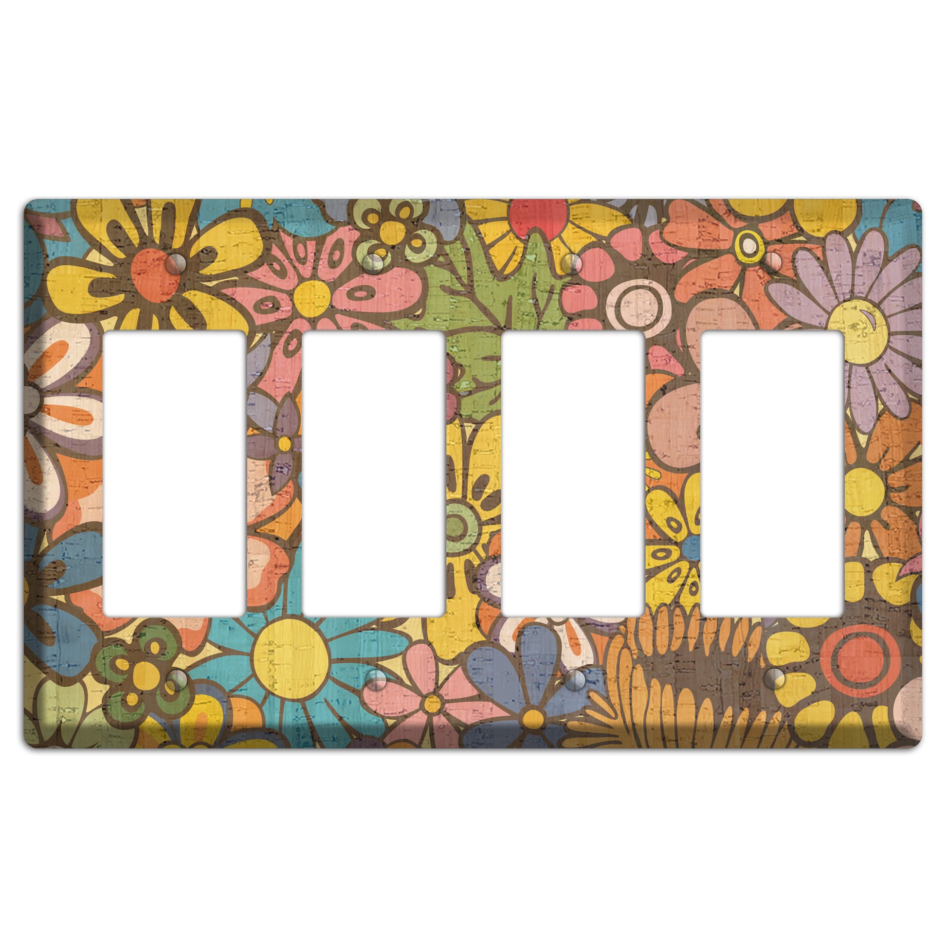 Flower Power Cork 4 Rocker Wallplate