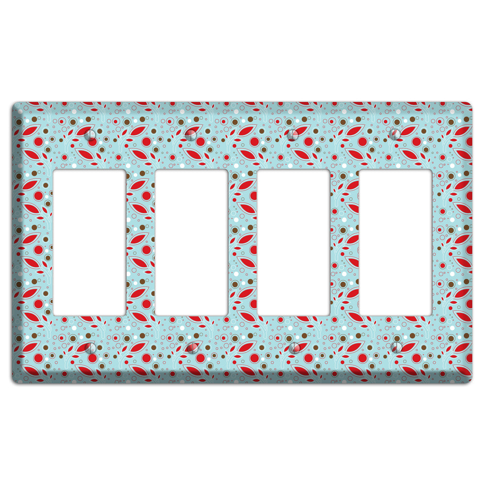 Dusty Blue with Red and Brown Retro Sprig 4 Rocker Wallplate