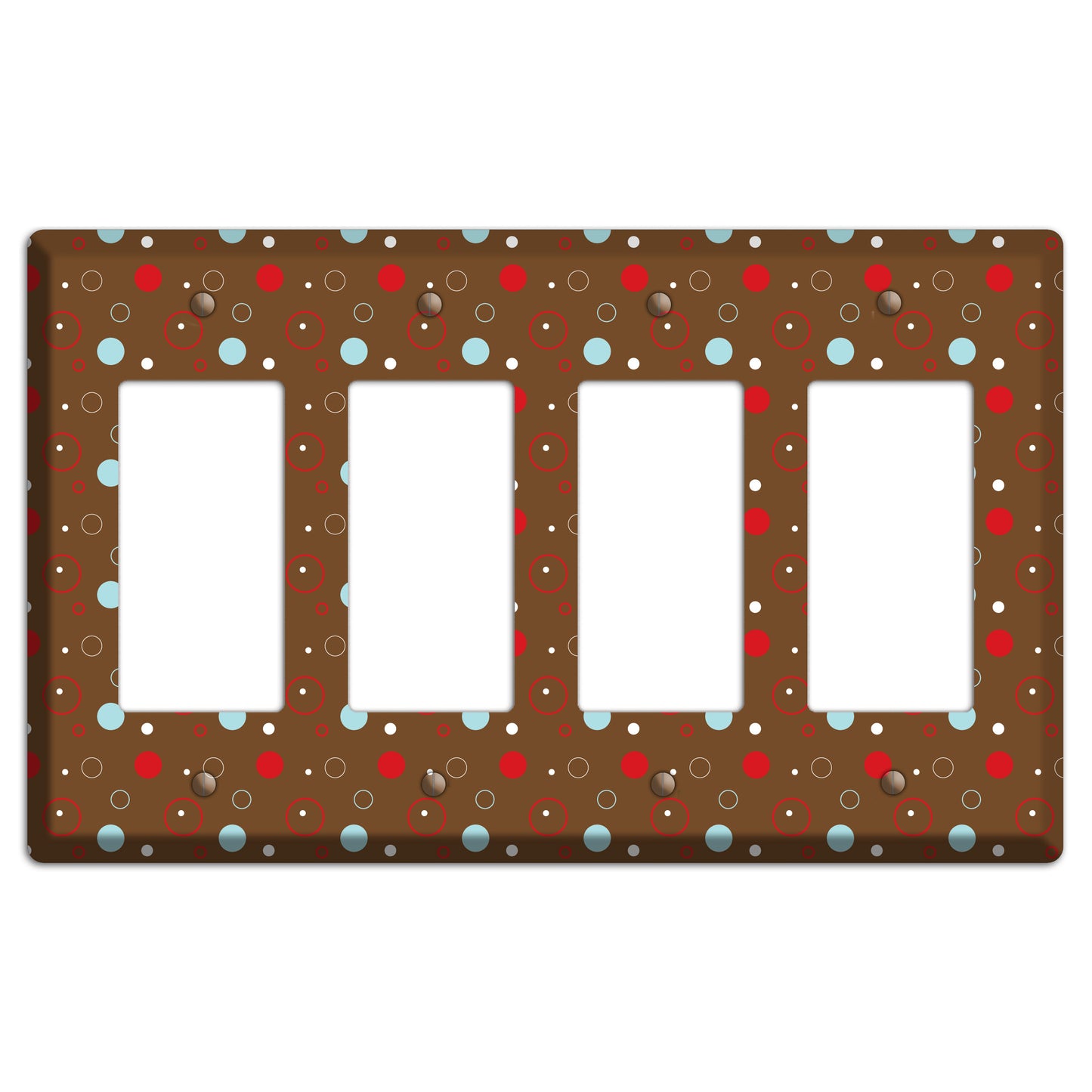 Brown with Red and Dusty Blue Dots and Circles 4 Rocker Wallplate