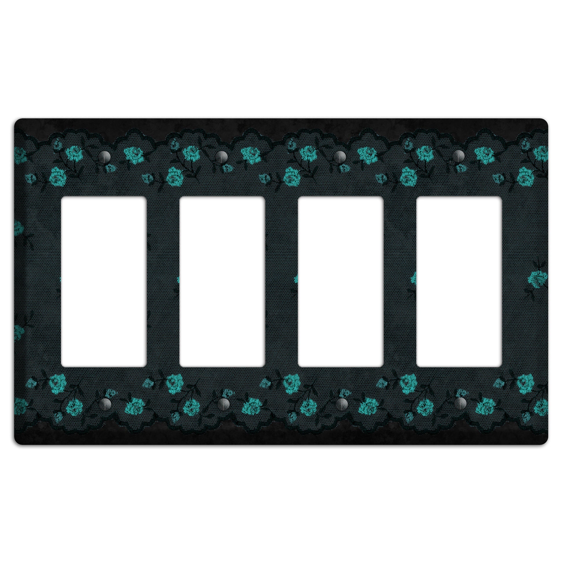 Embroidered Floral Black 4 Rocker Wallplate