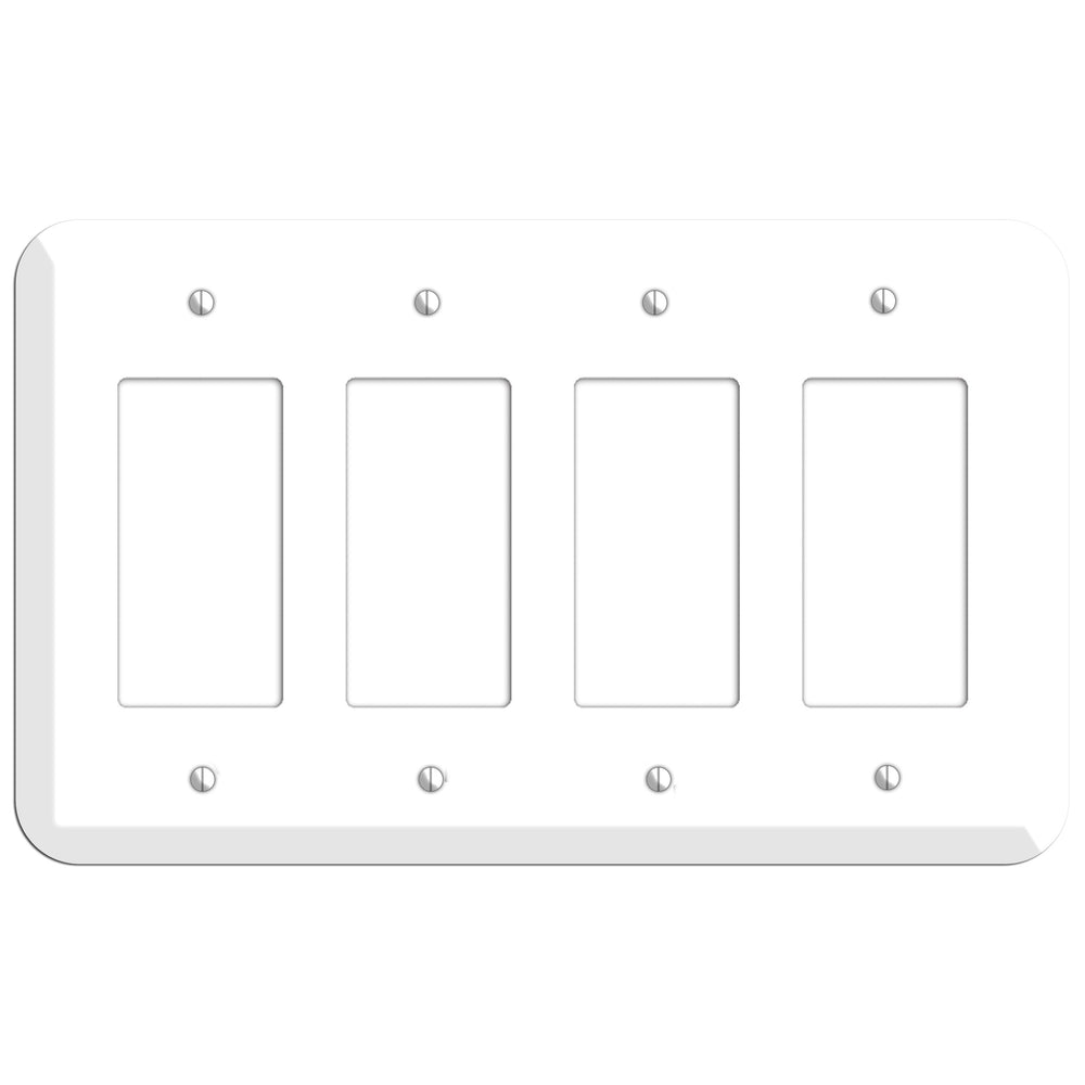 Rounded Corner White Metal 4 Rocker Wallplate