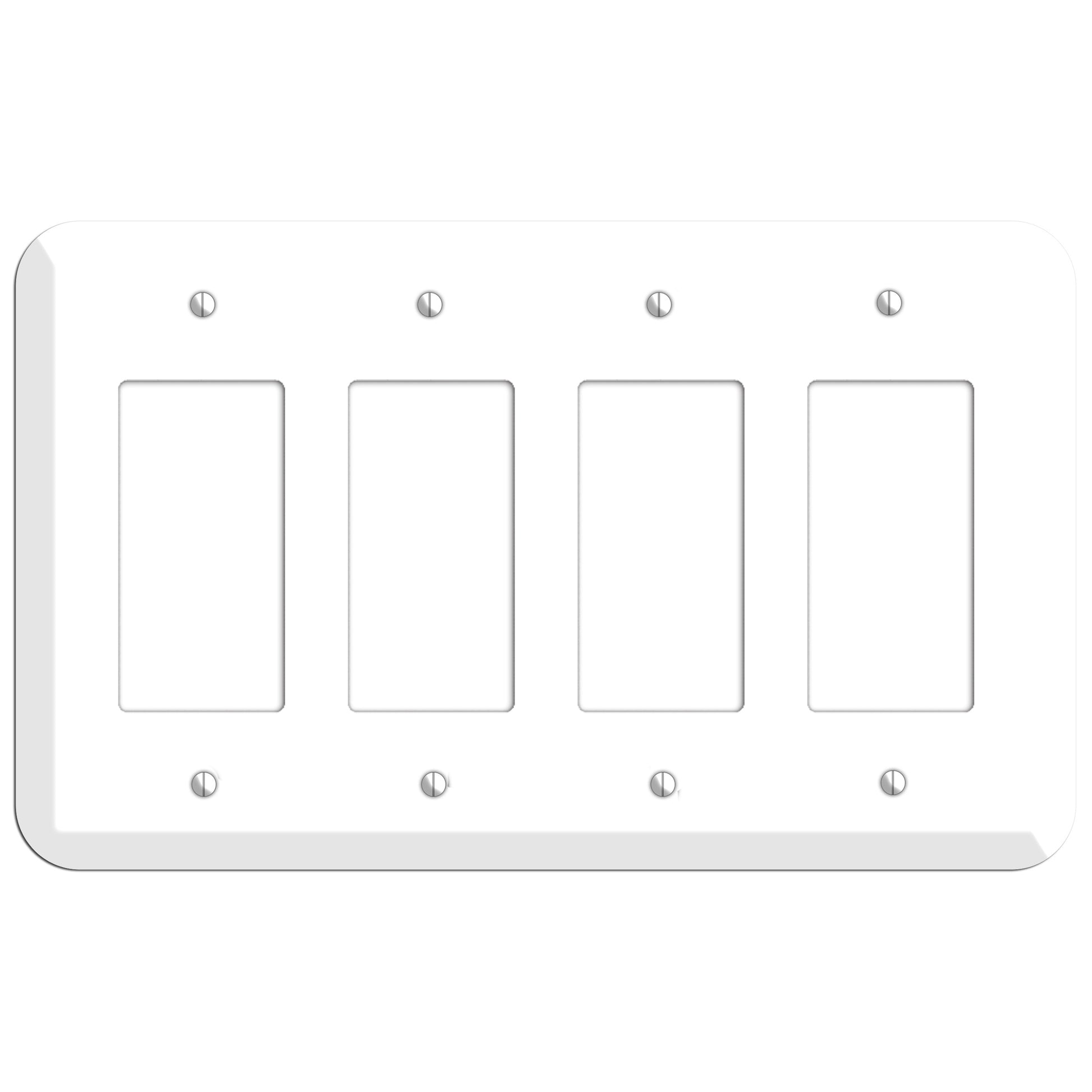 Rounded Corner White Metal 4 Rocker Wallplate