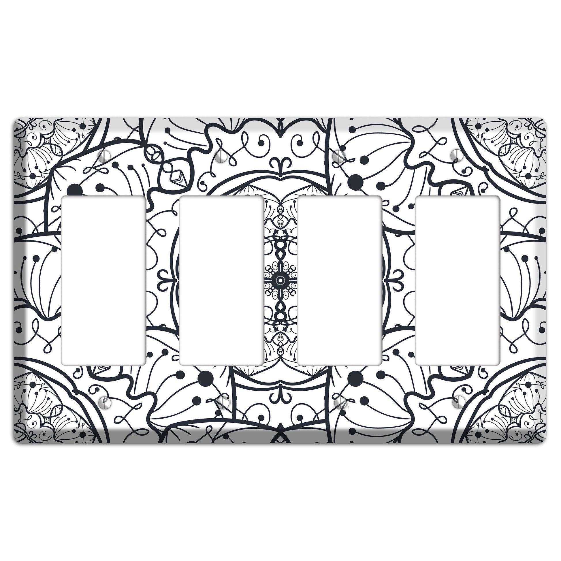 Mandala Black and White Style M Cover Plates 4 Rocker Wallplate