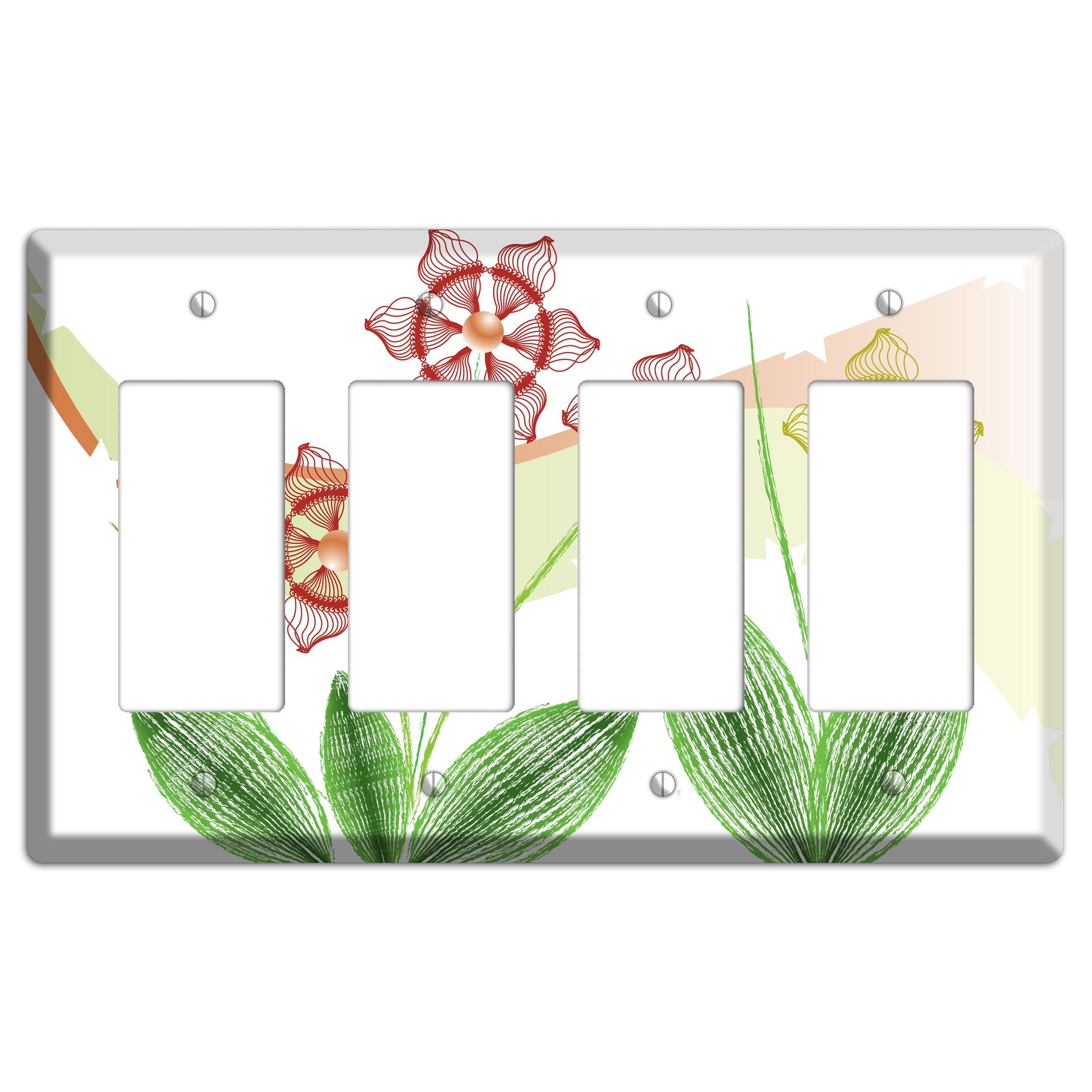 Green Abstract Flowers 4 Rocker Wallplate