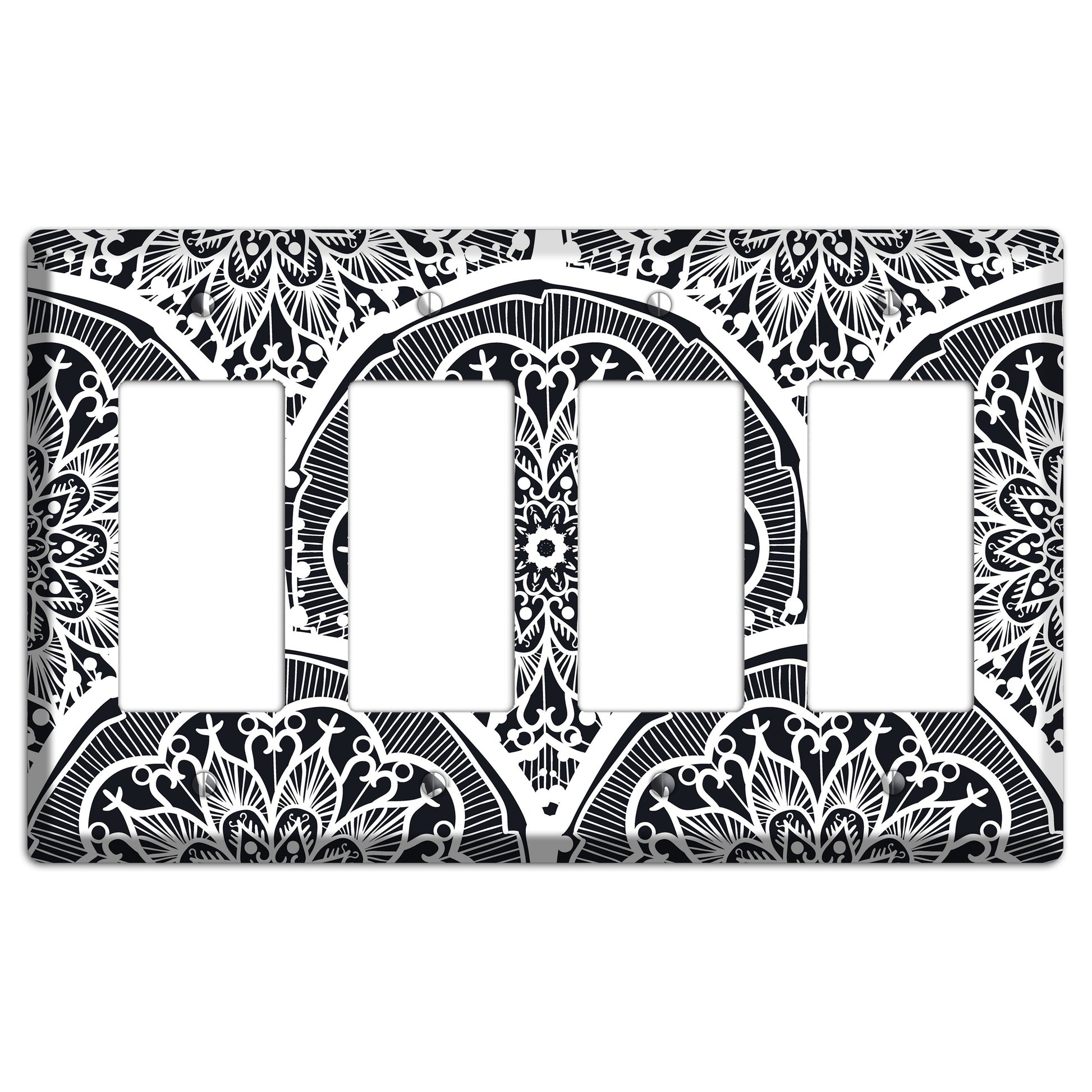 Mandala Black and White Style O Cover Plates 4 Rocker Wallplate