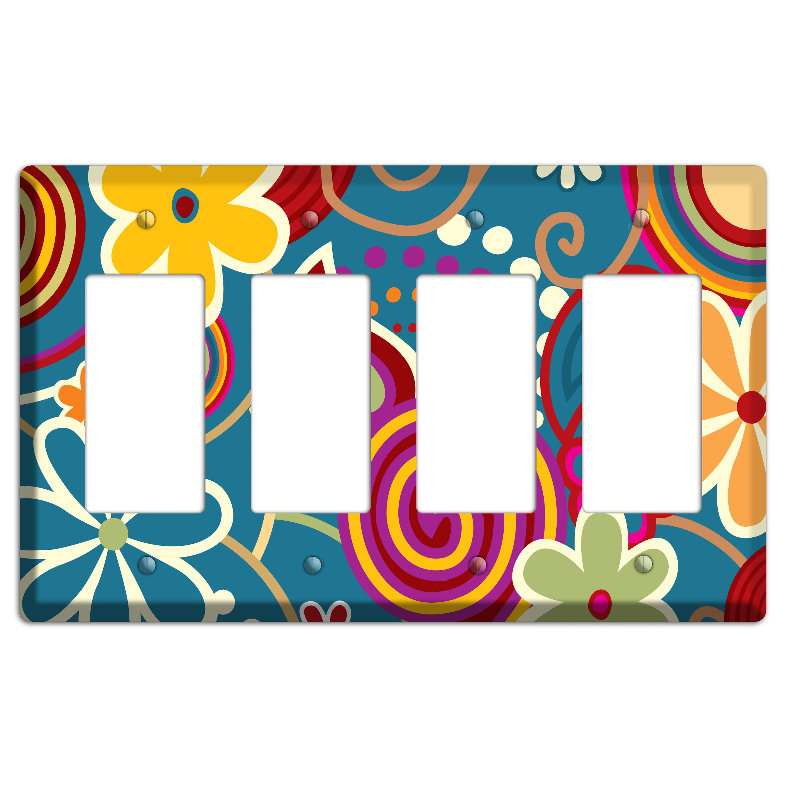 Bold Blue Flowers 4 Rocker Wallplate