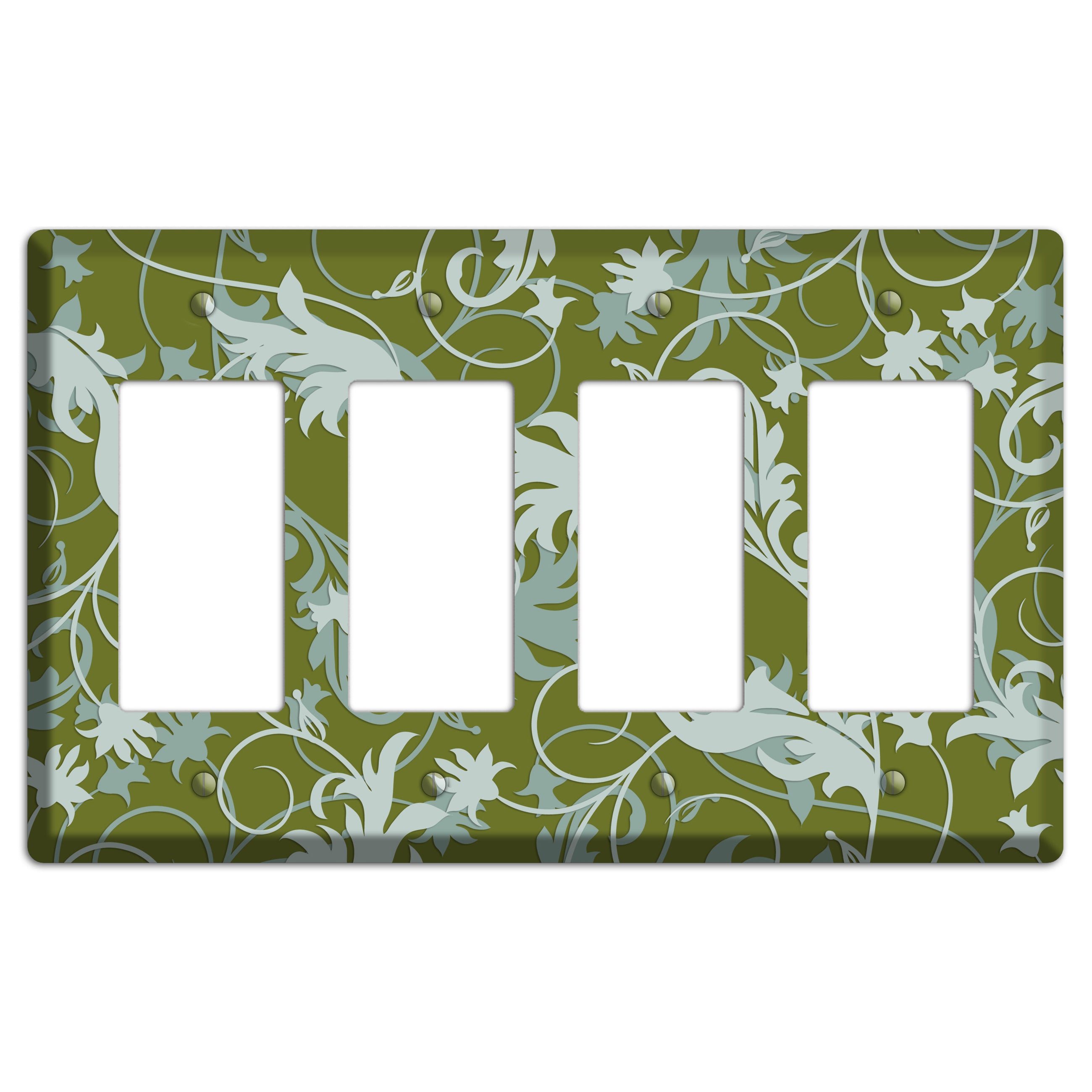 Green and Beige Victorian Sprig 4 Rocker Wallplate