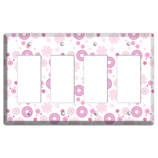 White with Pink and Purple Floral Contour Retro Burst 4 Rocker Wallplate