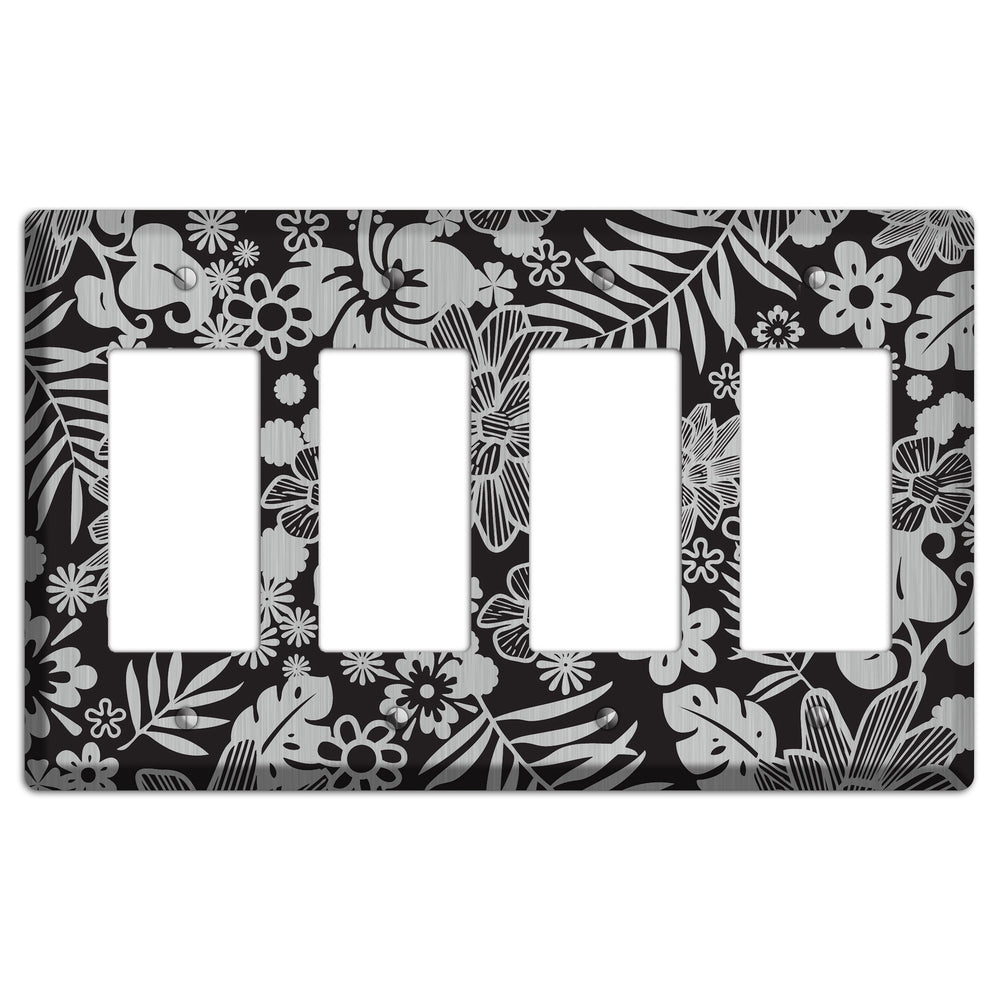 Black with Stainless Steel Tropical 4 Rocker Wallplate