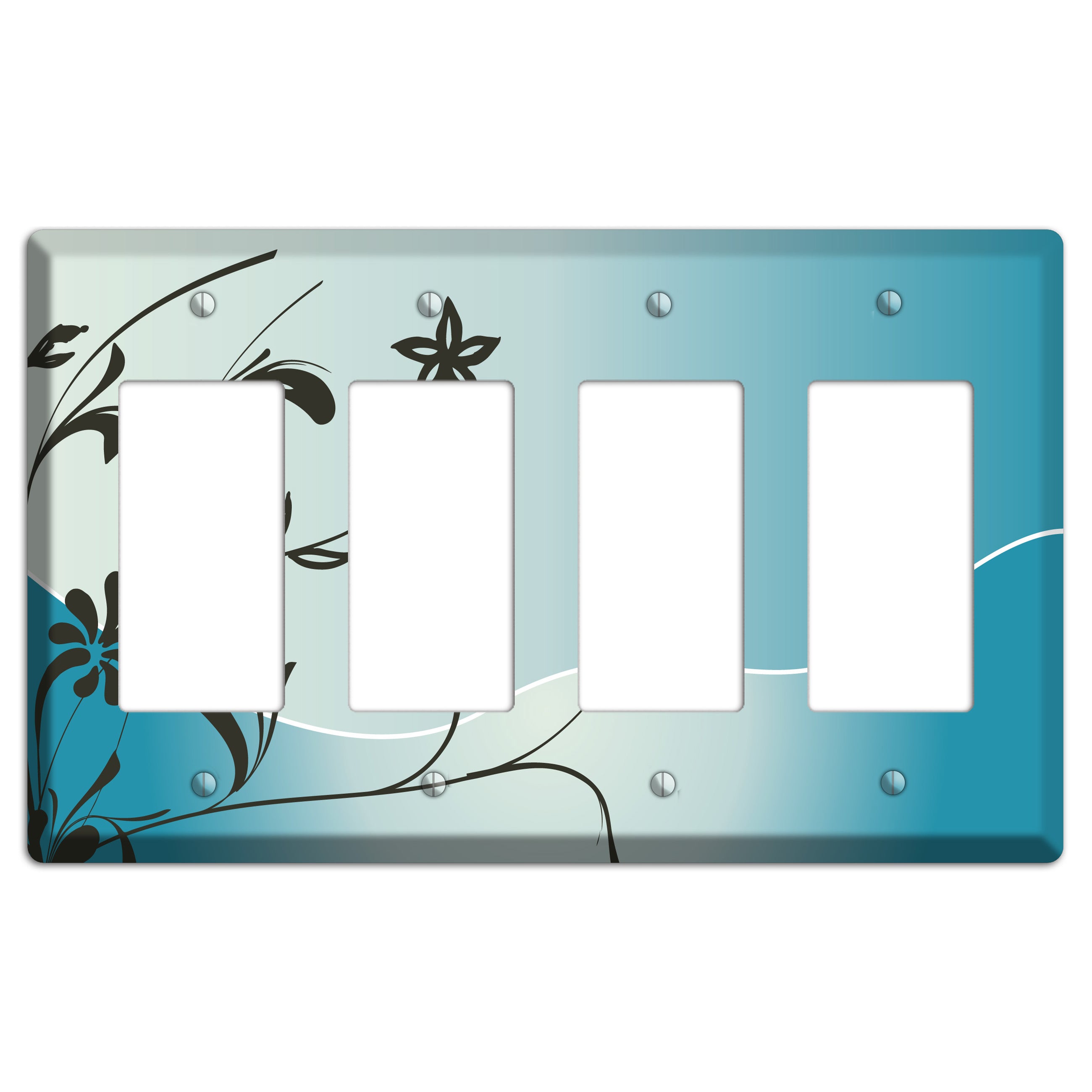 Blue-grey Floral Sprig 4 Rocker Wallplate
