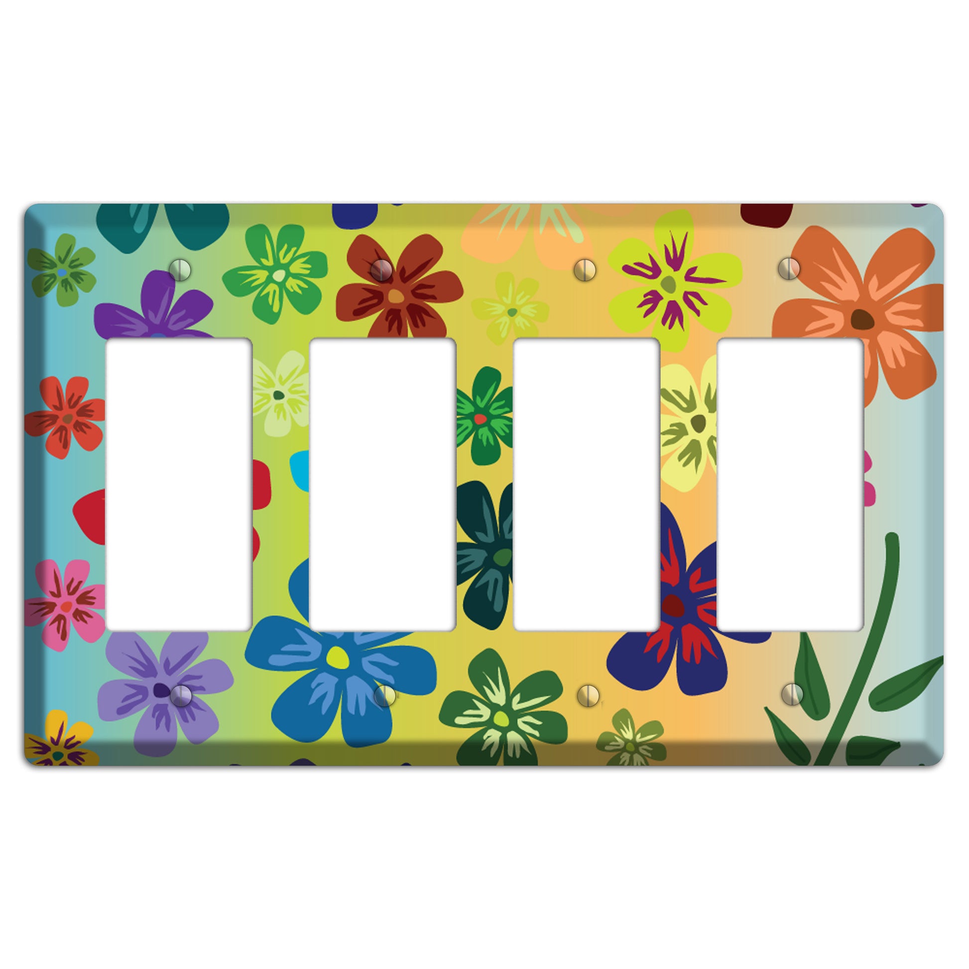 Blue to yellow Flowers 4 Rocker Wallplate