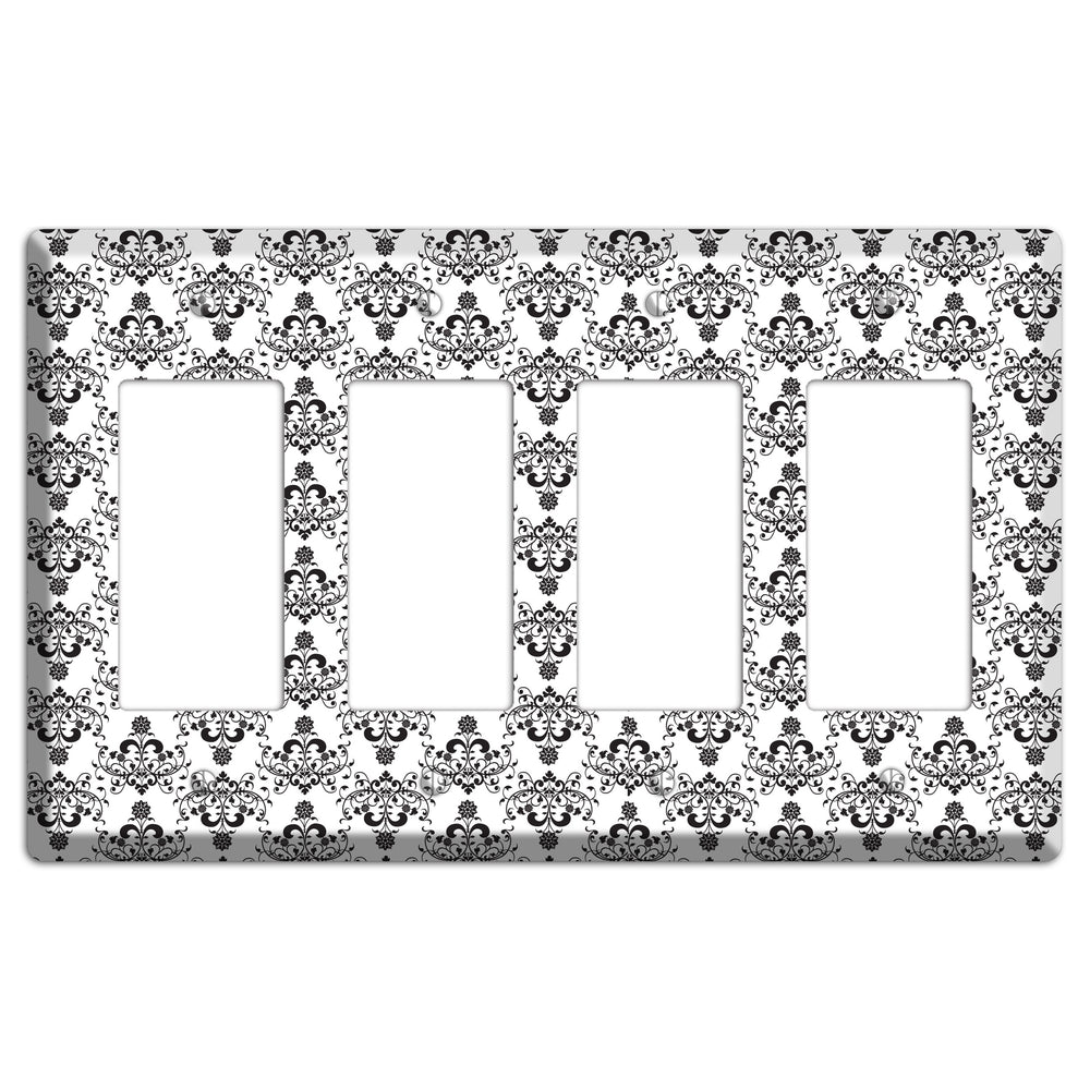 White with Black Cartouche Half Drop 4 Rocker Wallplate