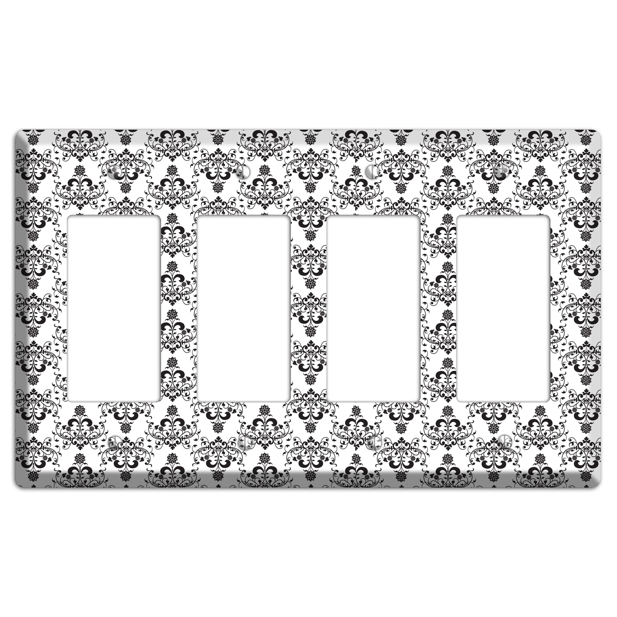 White with Black Cartouche Half Drop 4 Rocker Wallplate