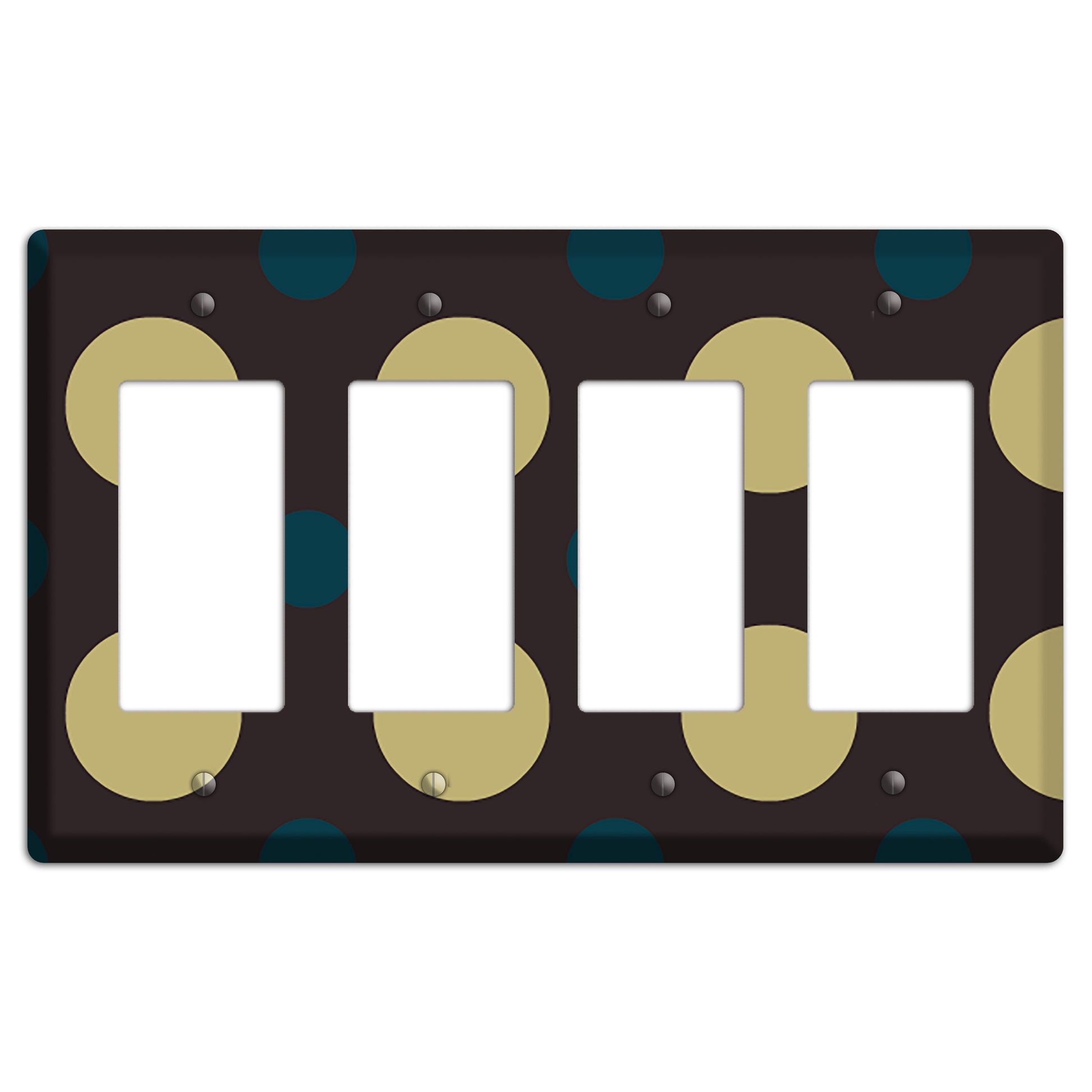 Brown with Olive and Dark Aqua Multi Polka Dots 4 Rocker Wallplate