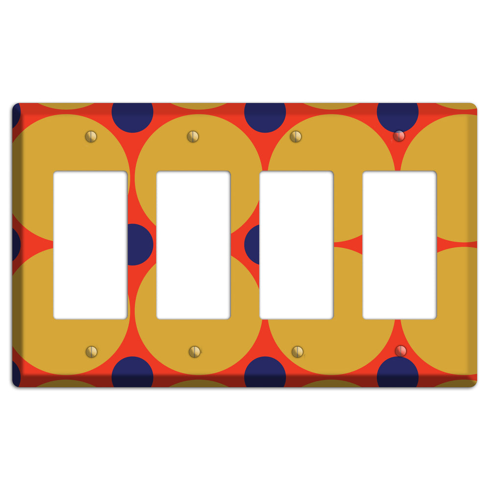 Red with Mustard and Blue Multi Tiled Large Dots 4 Rocker Wallplate