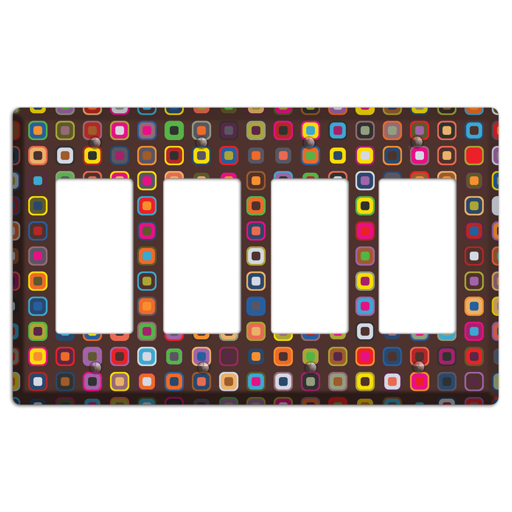 Brown with Multi Retro Squares 4 Rocker Wallplate