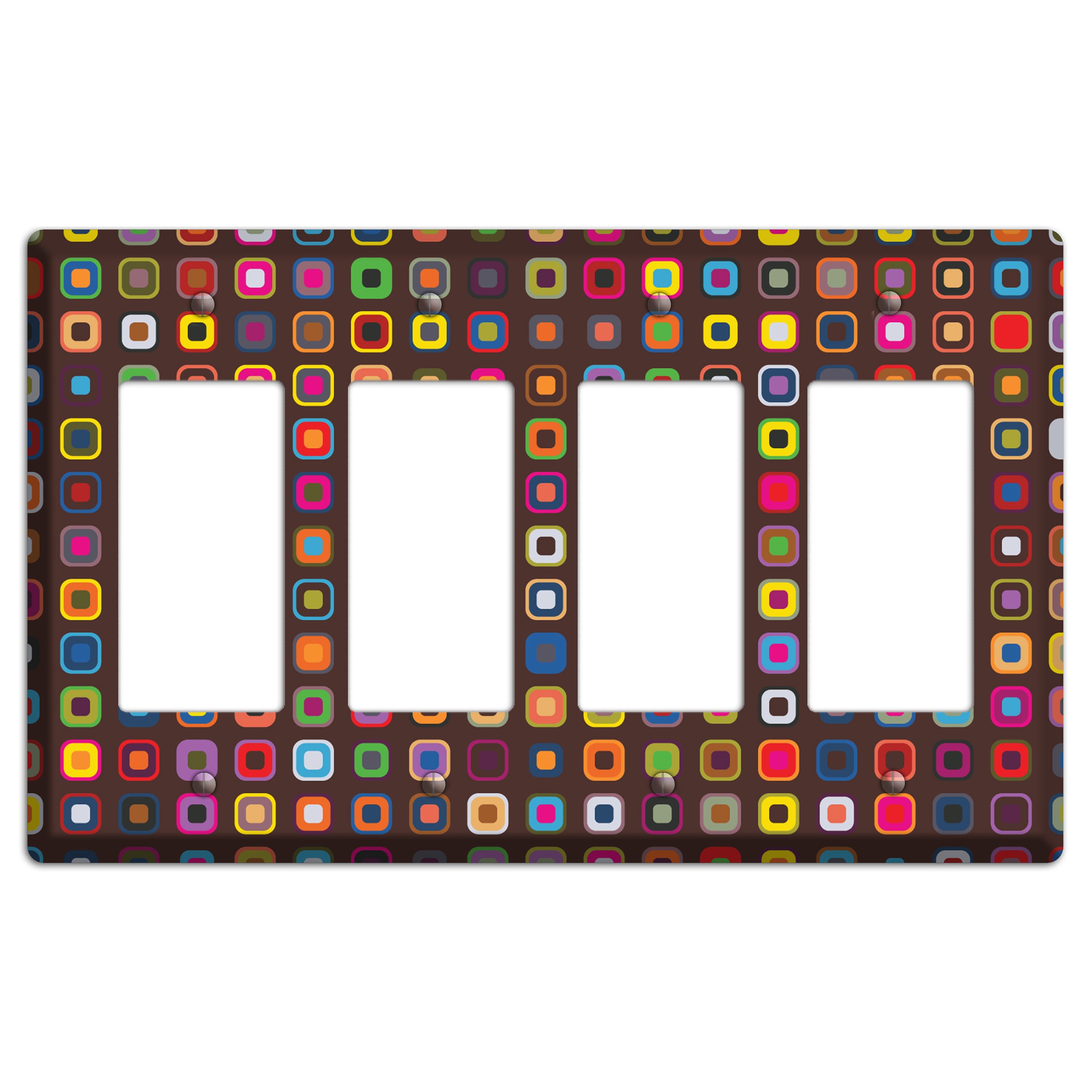 Brown with Multi Retro Squares 4 Rocker Wallplate