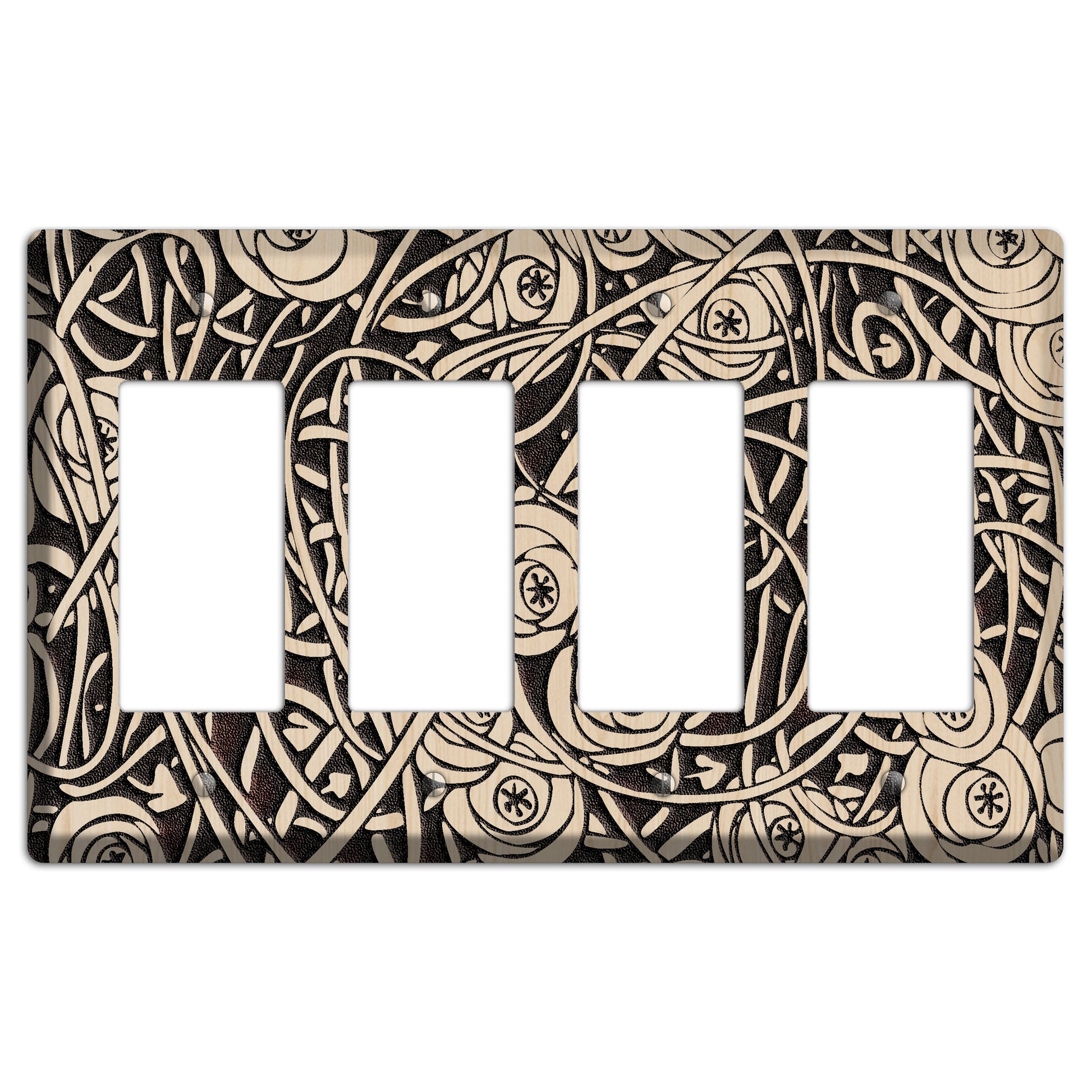 Deco Floral Wood Lasered 4 Rocker Wallplate