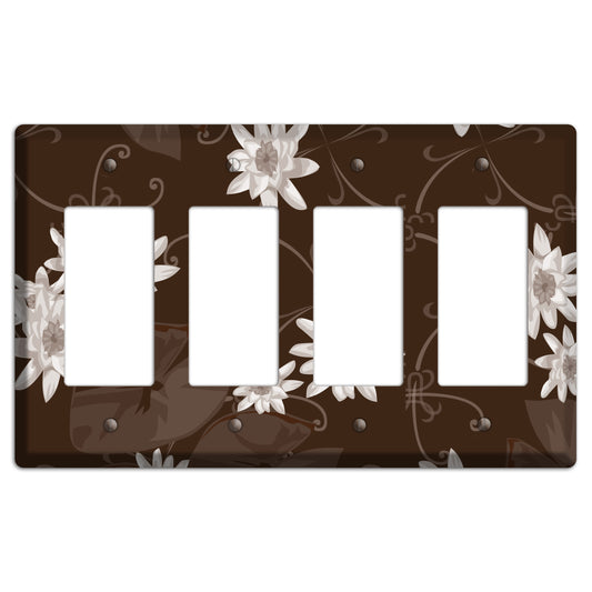 Brown with White Blooms 4 Rocker Wallplate