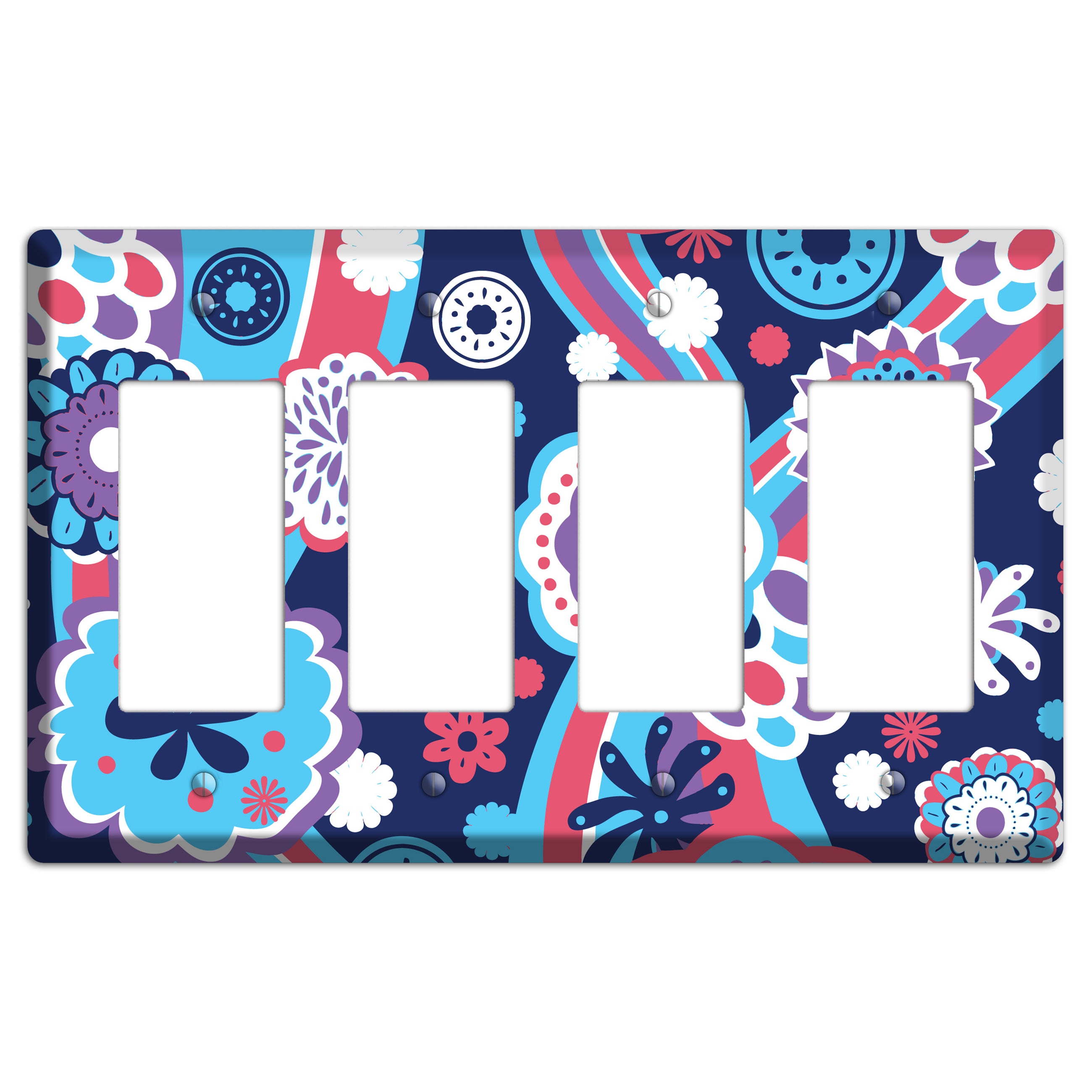 Blue Purple and Pink Retro Suzani 4 Rocker Wallplate