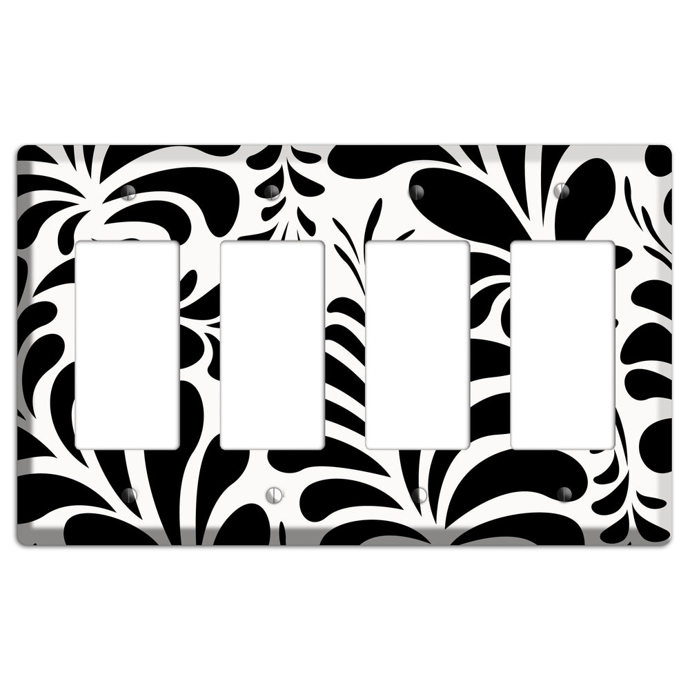 White with Black Herati 4 Rocker Wallplate