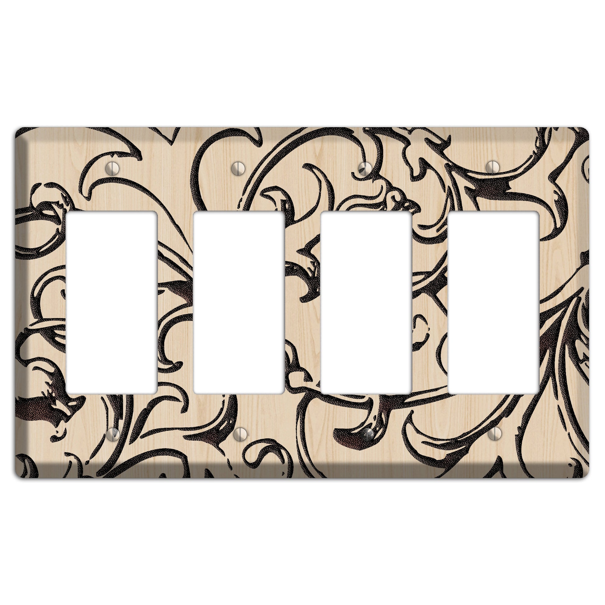 Victorian Wood Lasered 4 Rocker Wallplate