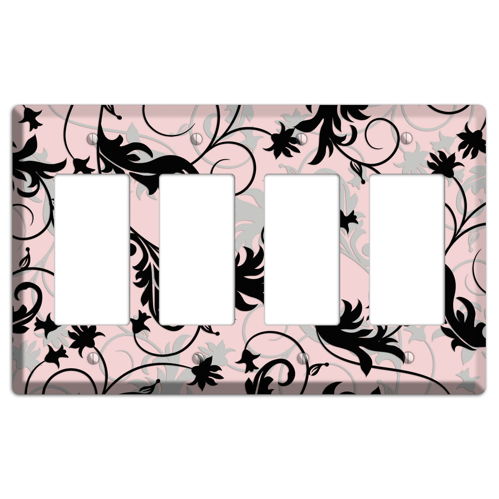 Dusty Pink Grey Black Victorian Sprig 4 Rocker Wallplate