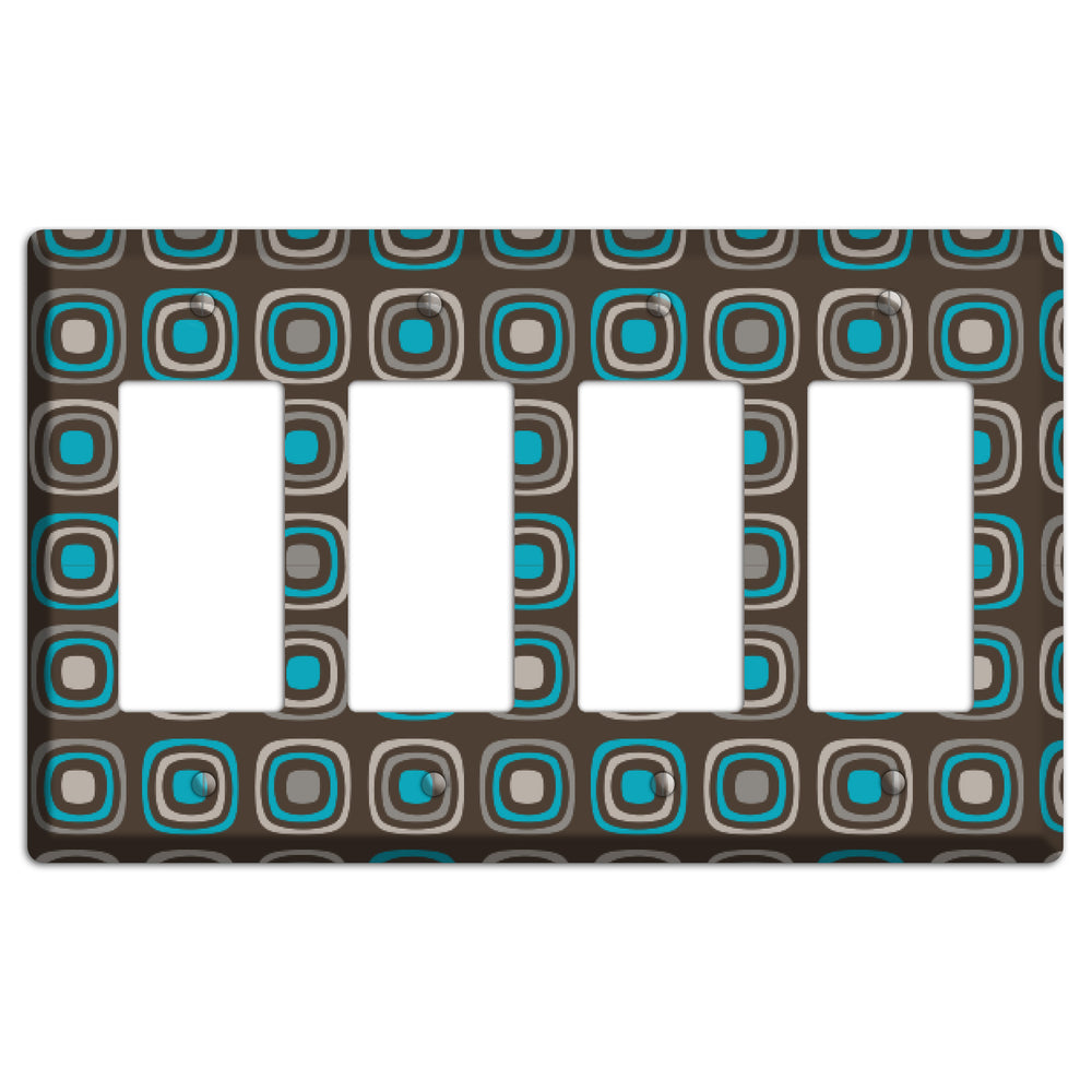 Multi Brown and Turquoise Retro Squares 4 Rocker Wallplate