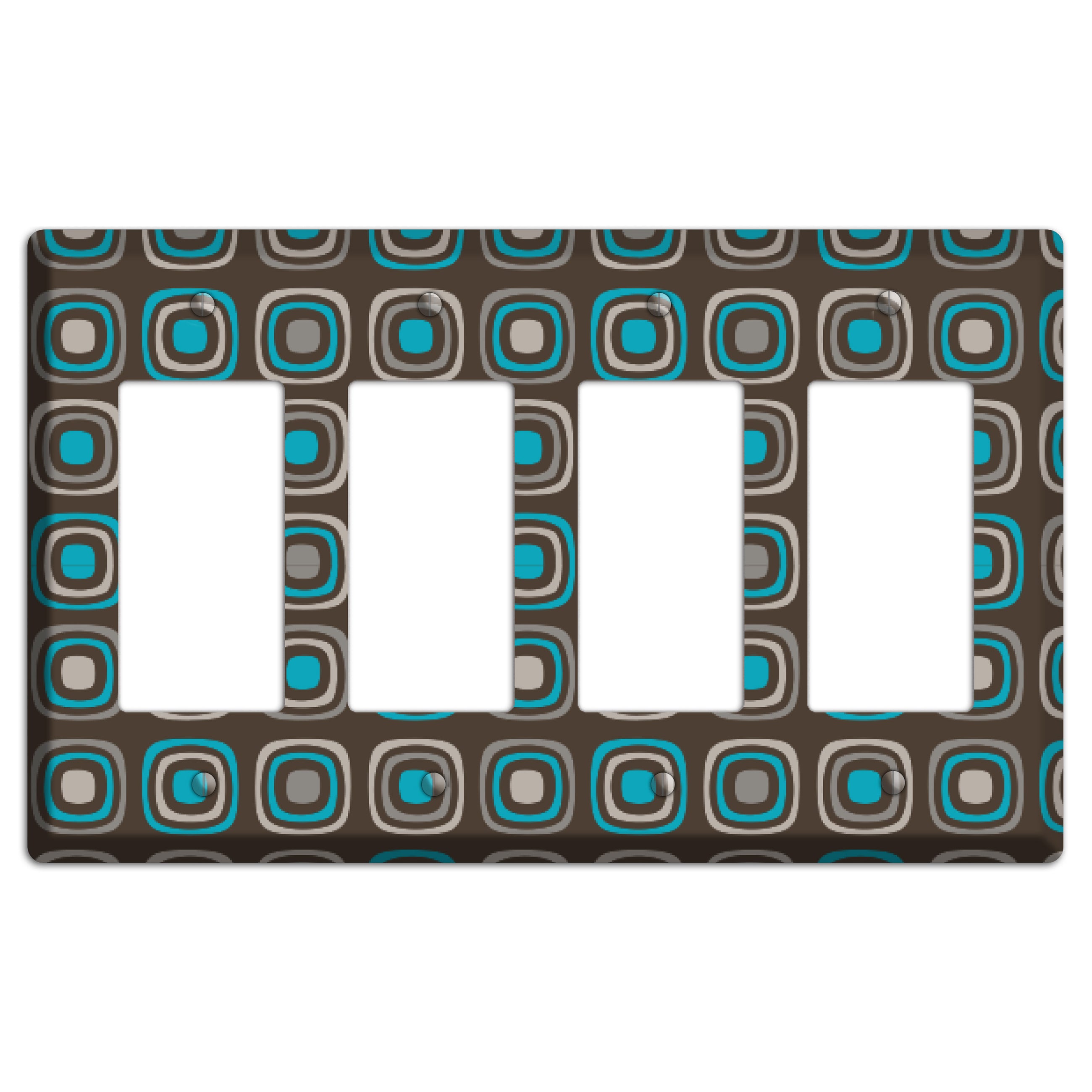 Multi Brown and Turquoise Retro Squares 4 Rocker Wallplate