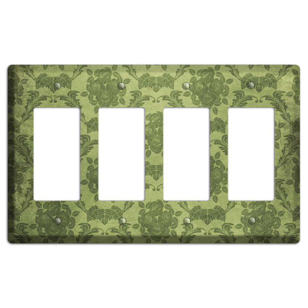 Green Smoke Vintage Rose Damask 4 Rocker Wallplate