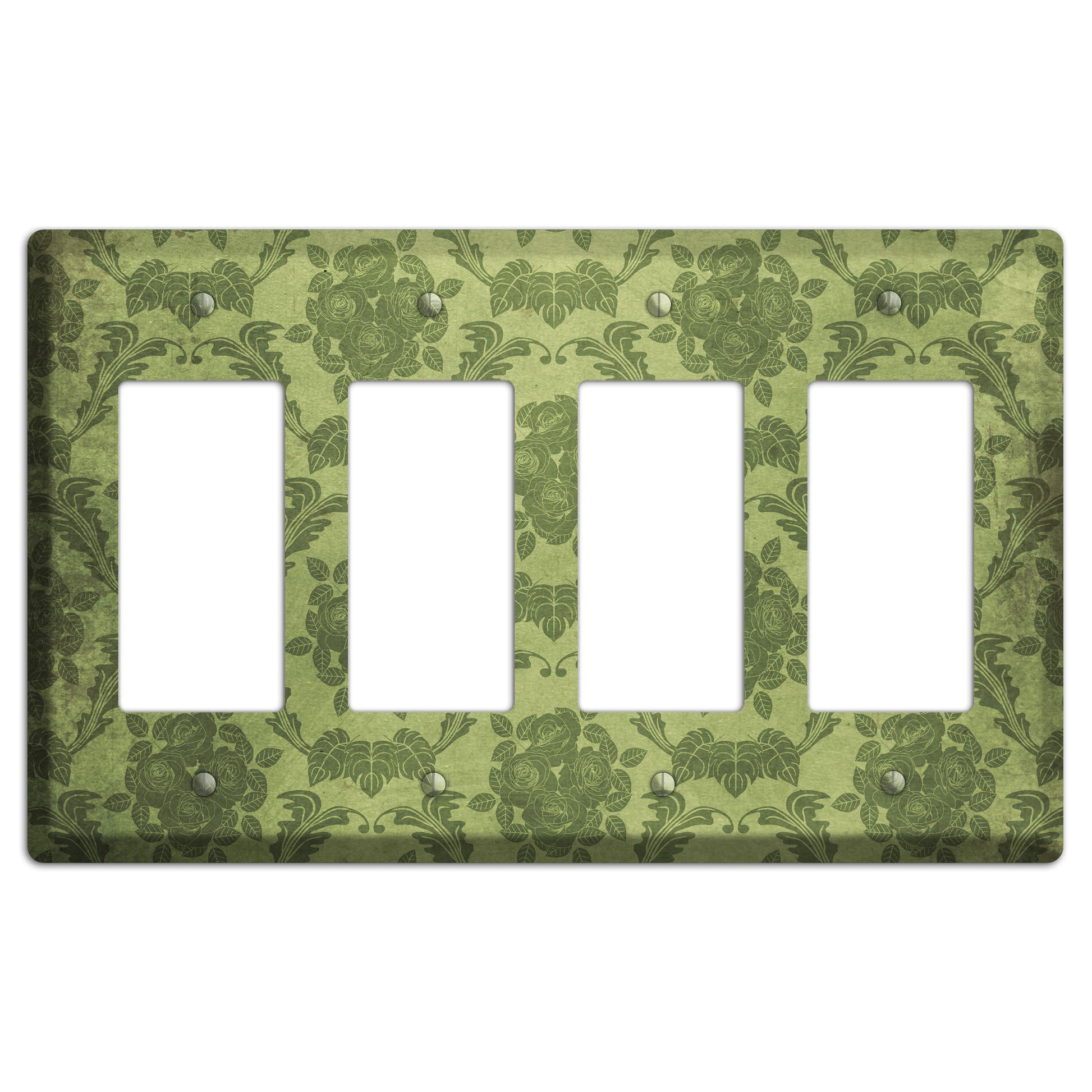 Green Smoke Vintage Rose Damask 4 Rocker Wallplate