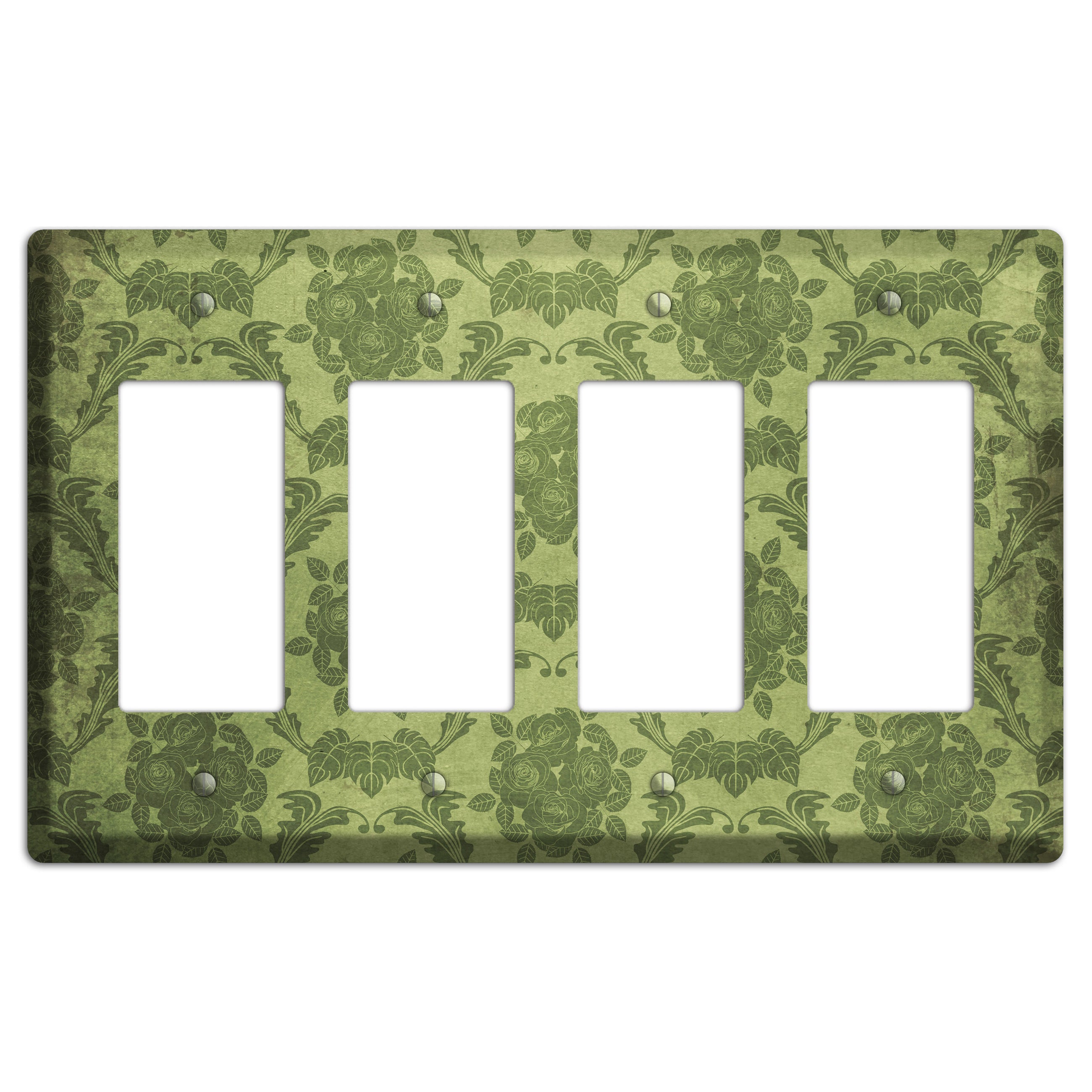 Green Smoke Vintage Rose Damask 4 Rocker Wallplate