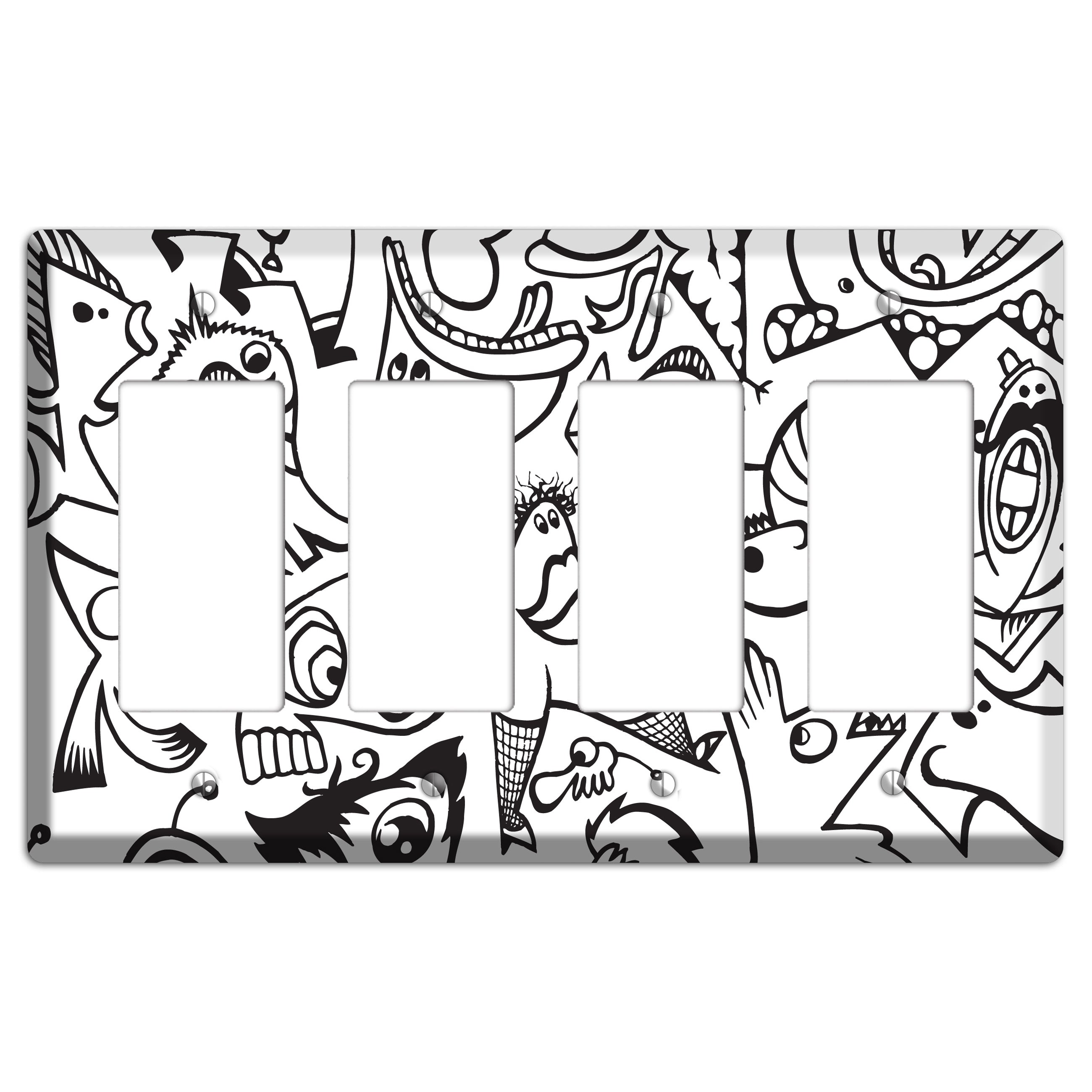 Black and White Whimsical Faces 2 4 Rocker Wallplate