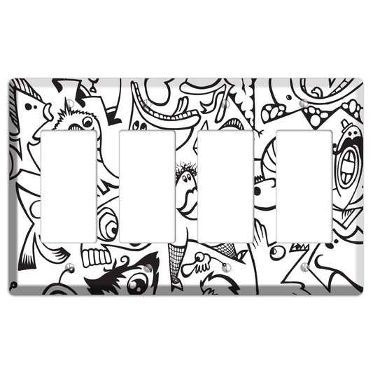 Black and White Whimsical Faces 2 4 Rocker Wallplate