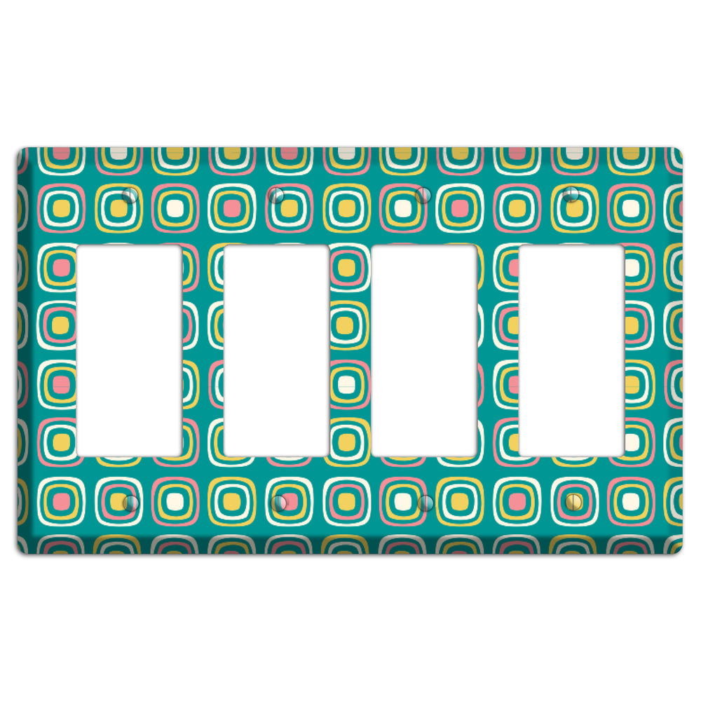 Mulri Teal Coral Lime Retro Squares 4 Rocker Wallplate