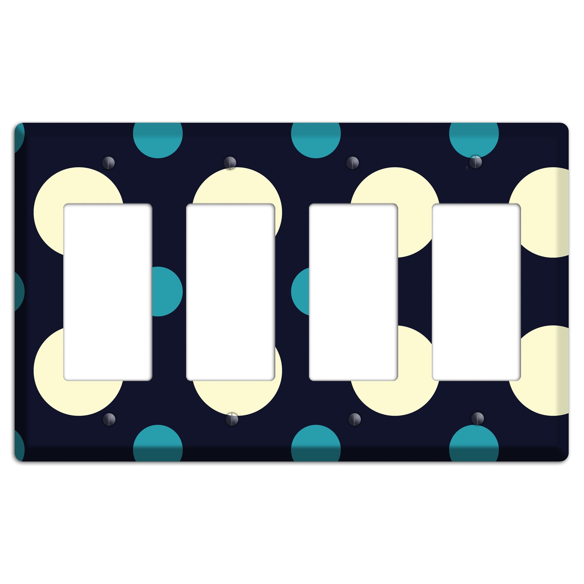 Black with Yellow and Teal Multi Medium Polka Dots 4 Rocker Wallplate