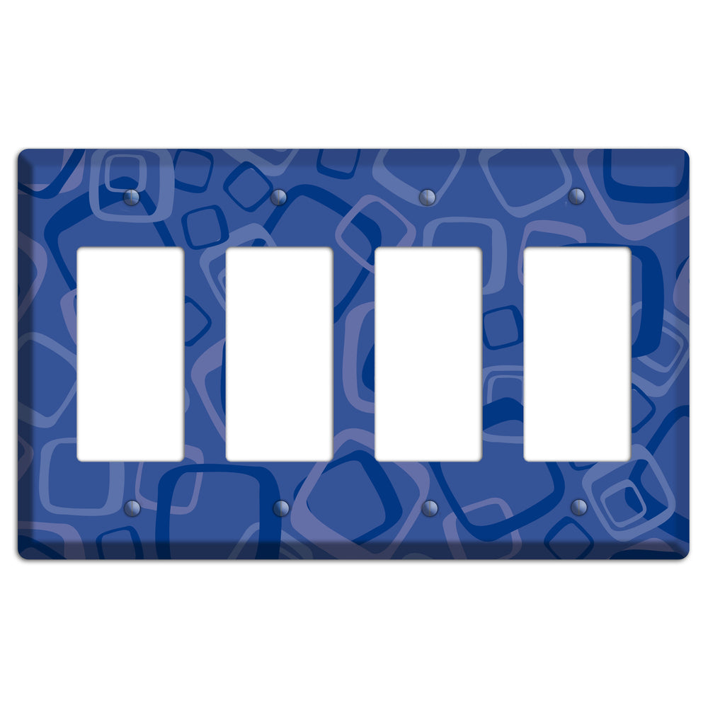 Multi Blue Random Retro Squares 4 Rocker Wallplate