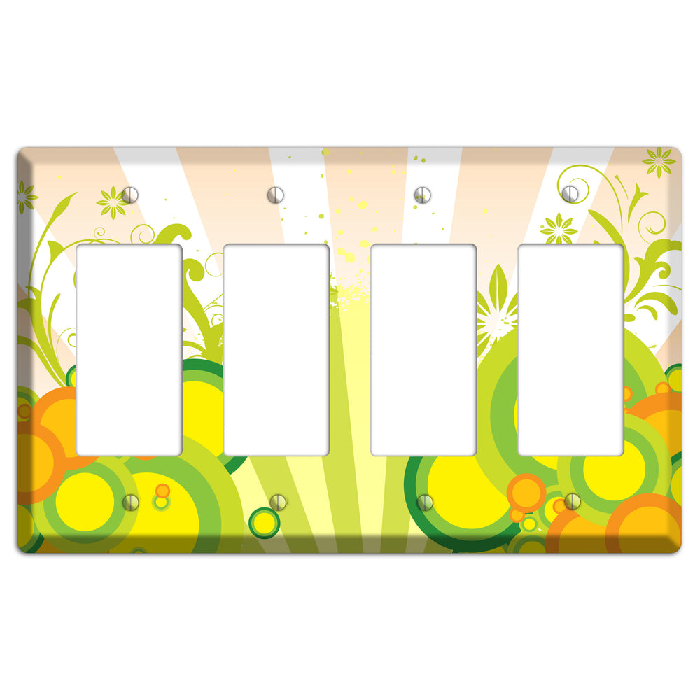 Green Yellow Orange Retro Sprig 4 Rocker Wallplate
