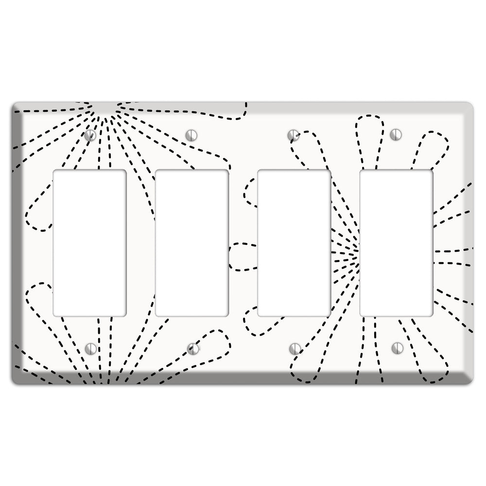 White with Black Retro Stipple Floral Contour 4 Rocker Wallplate