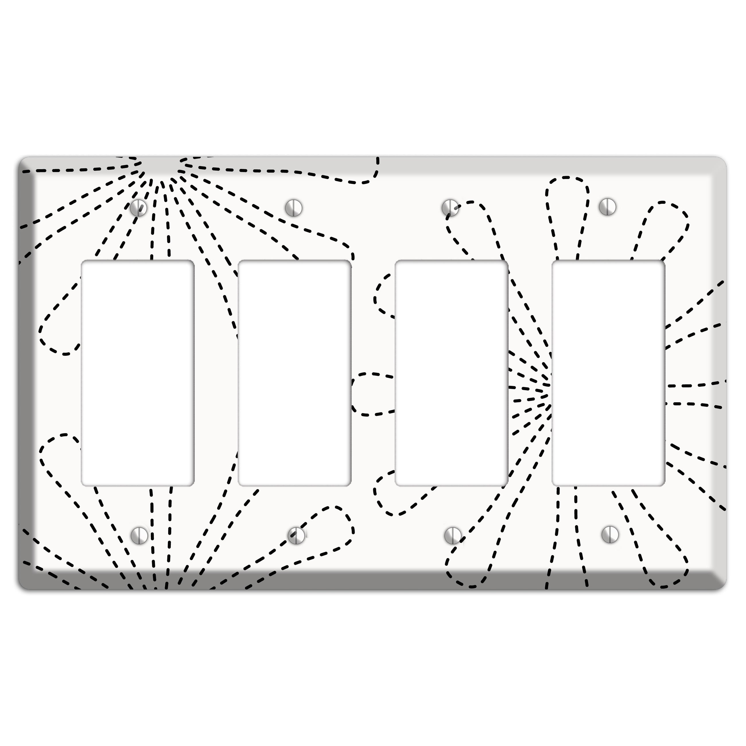 White with Black Retro Stipple Floral Contour 4 Rocker Wallplate