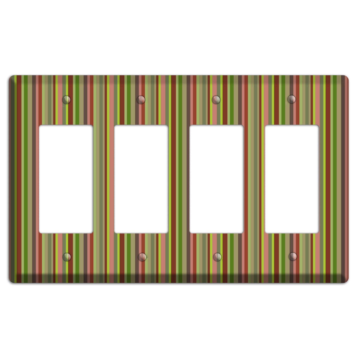 Multi Olive Burgundy Vertical Stripes 4 Rocker Wallplate