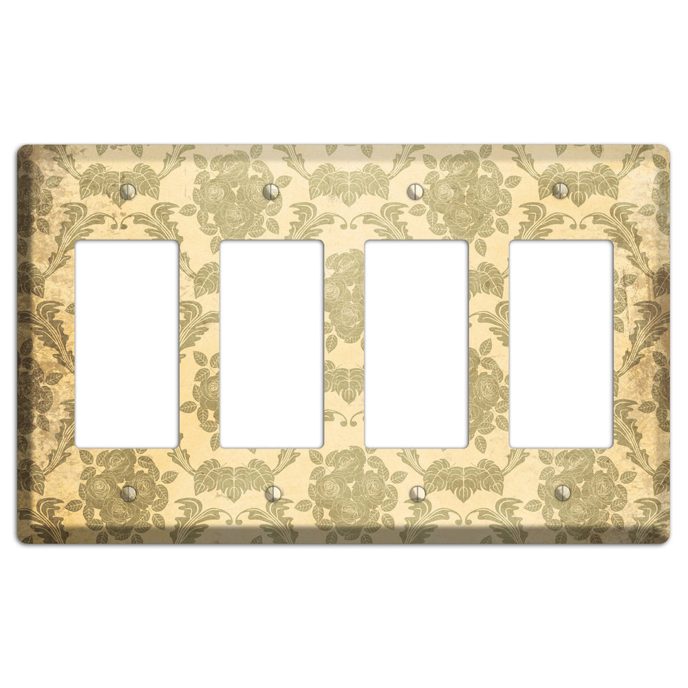 Straw Vintage Rose Damask 4 Rocker Wallplate