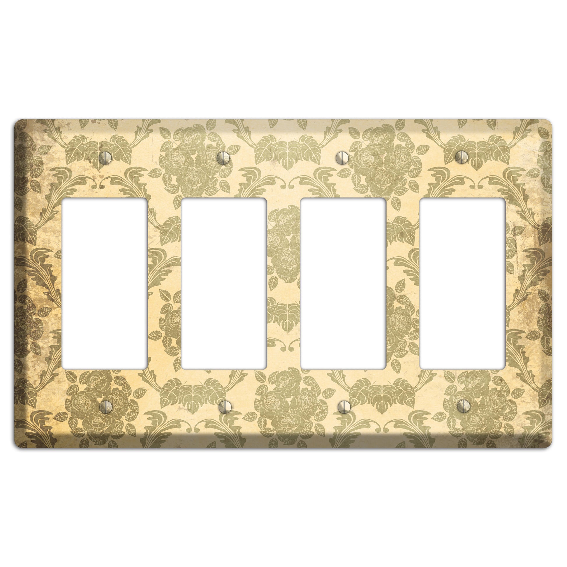 Straw Vintage Rose Damask 4 Rocker Wallplate