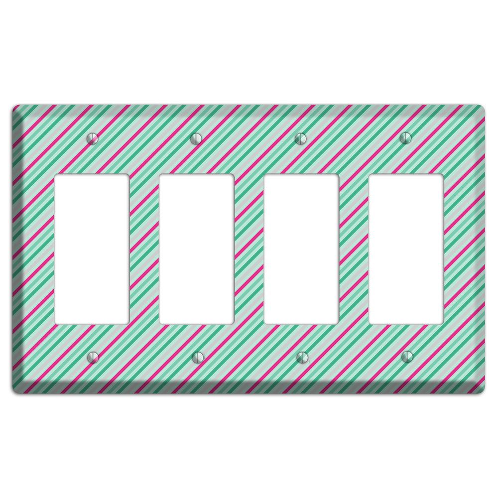 Grey Fuschia and Multi Aqua Angled Stripes 4 Rocker Wallplate