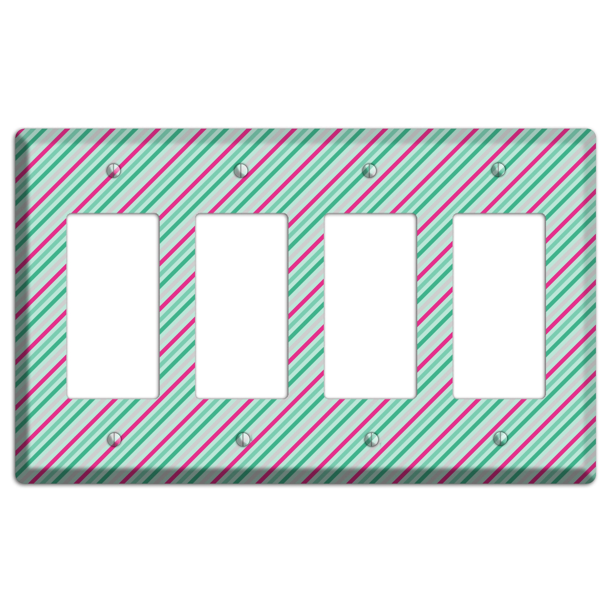 Grey Fuschia and Multi Aqua Angled Stripes 4 Rocker Wallplate